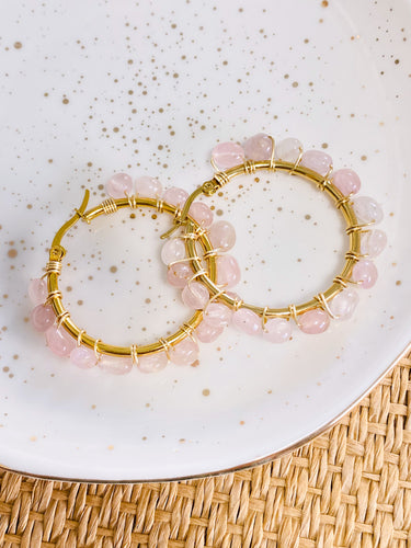 PINK QUARTZ HOOPS